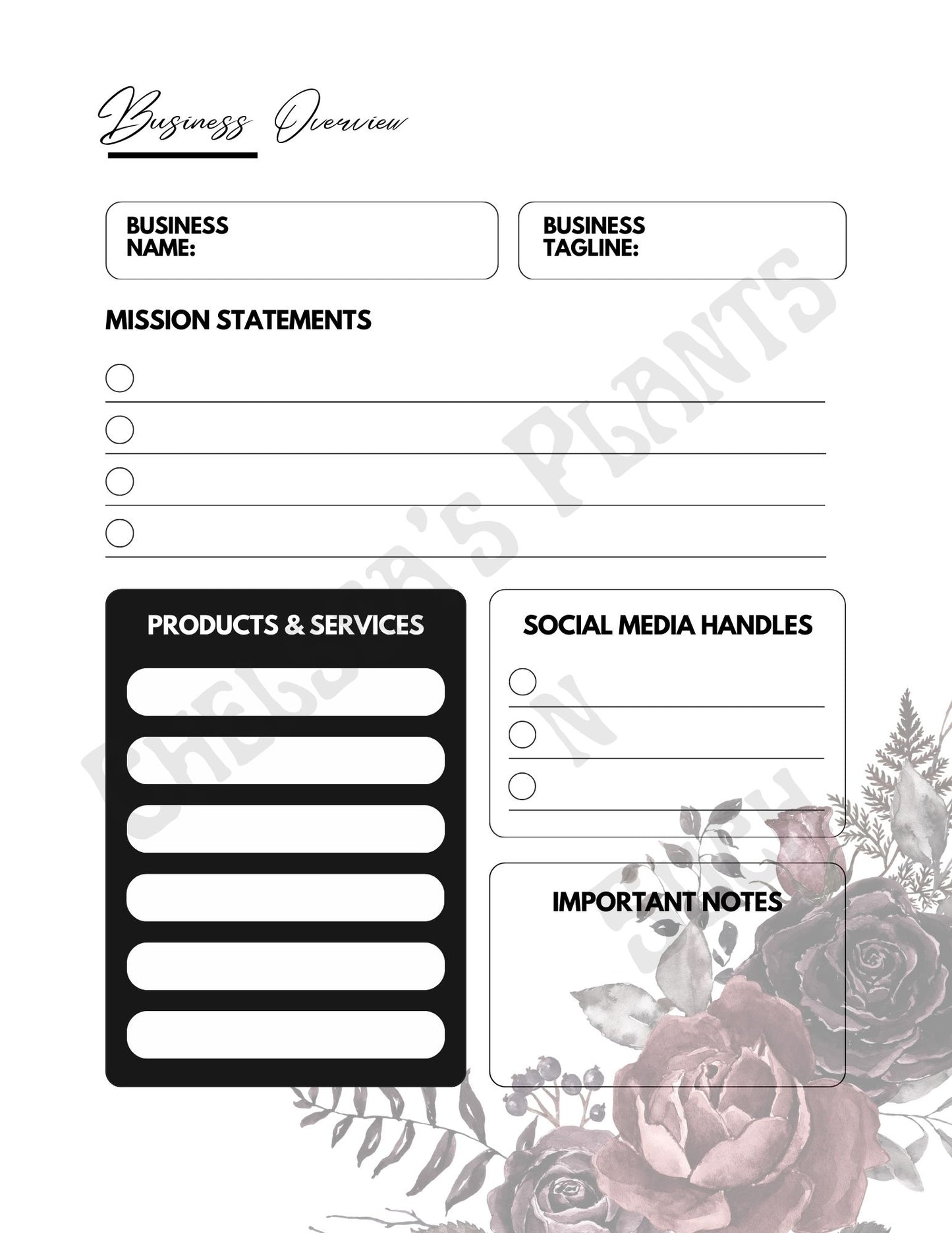 Editable Plant Seller Business Planner - Canva Template and PDF Download